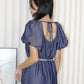 Delaney Puffy Straight Midi Dress (Blue)