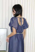 Delaney Puffy Straight Midi Dress (Blue)