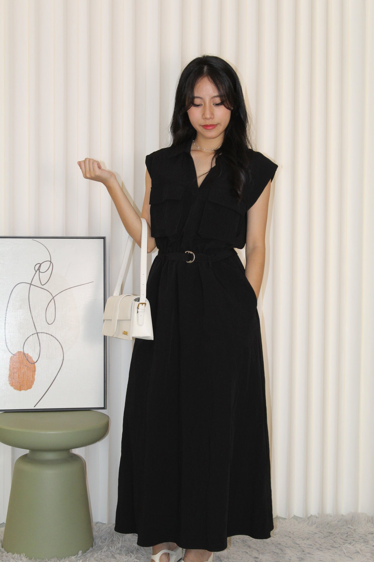 Nadia Collared Midaxi Dress (Black)