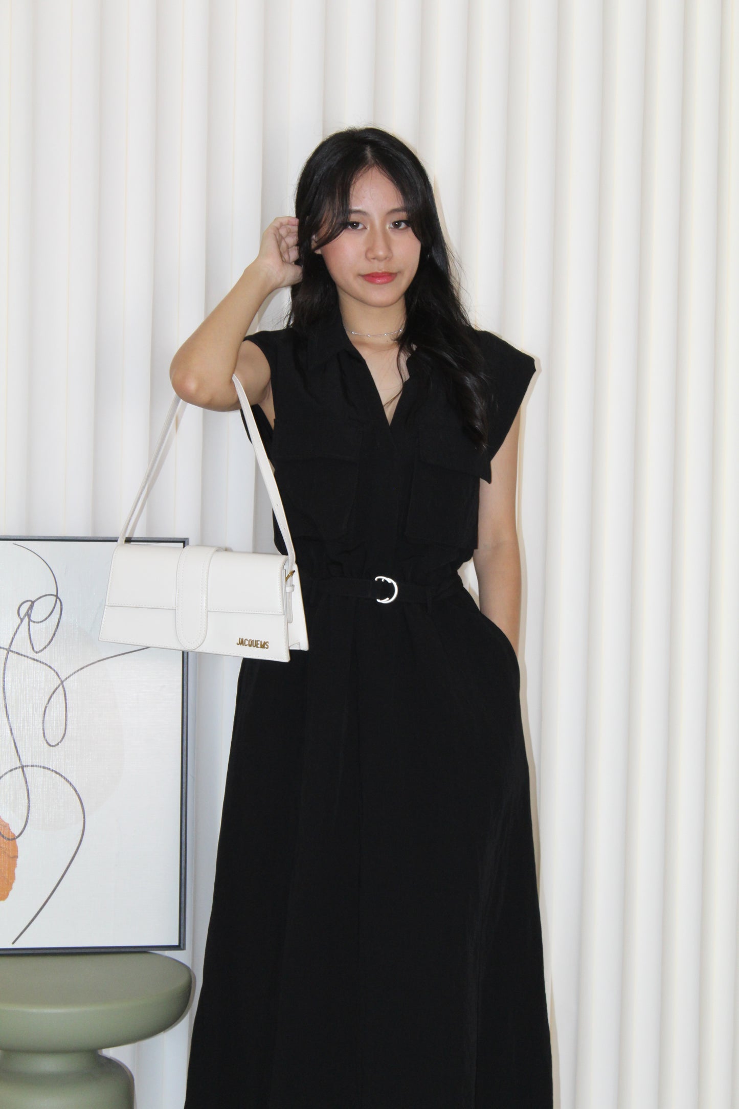 Nadia Collared Midaxi Dress (Black)
