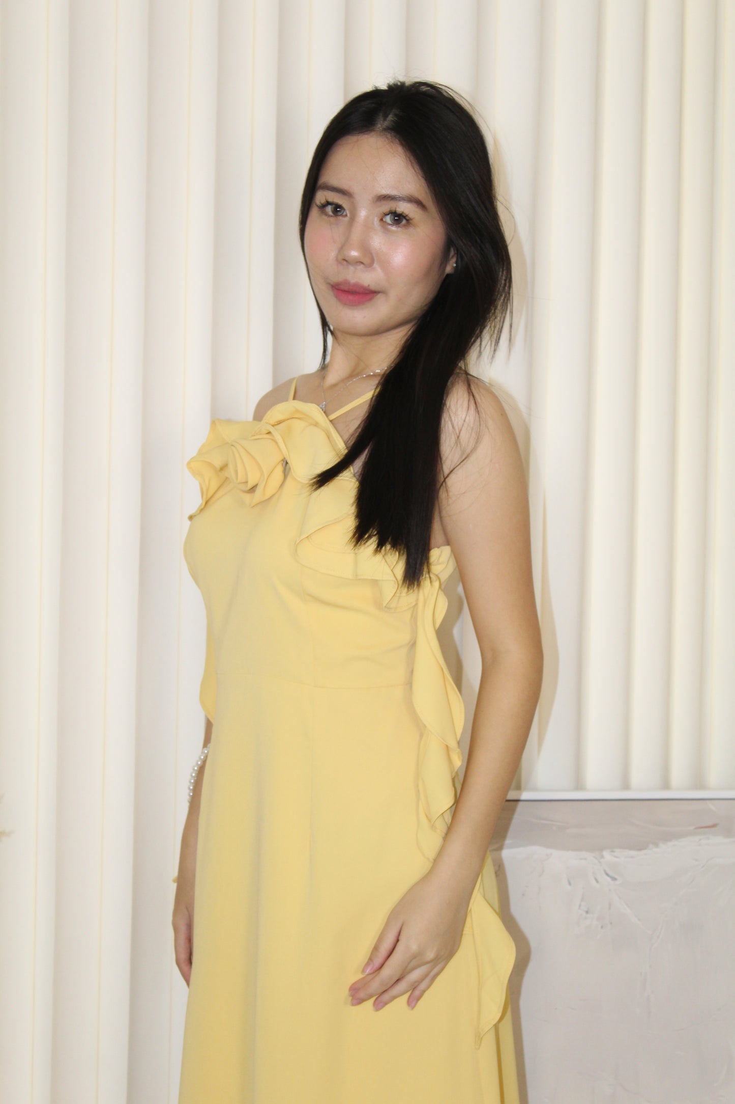 Ella Halter Ruffle Midaxi Dress (Yellow)