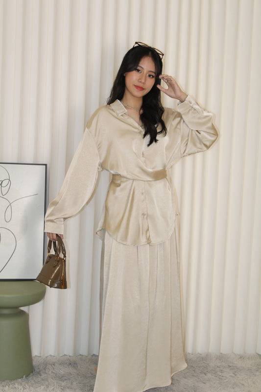 Calluna Satin Two Piece Skirt Set (Khaki)