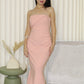 Mindy Fish Tail Midi Tube Dress Premium (Pink)