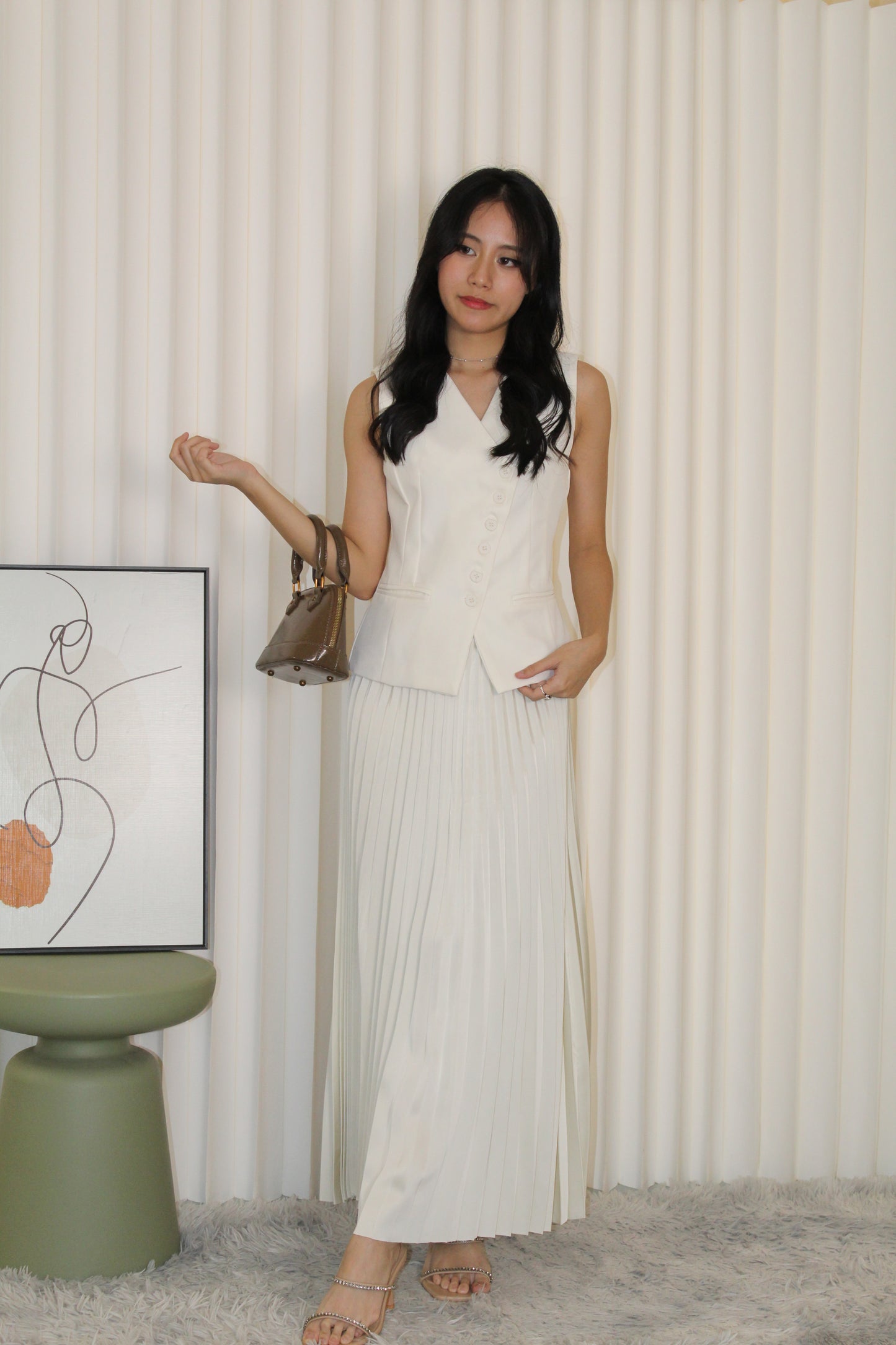 Michelle Vest Two Piece Skirt Set (Khaki)