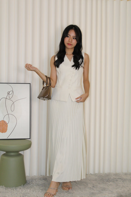Michelle Vest Two Piece Skirt Set (Cream)