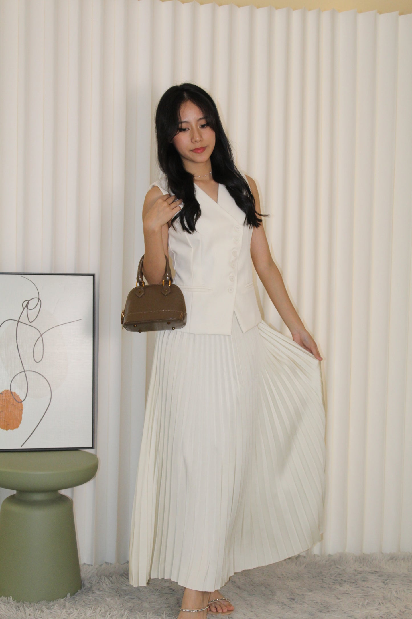 Michelle Vest Two Piece Skirt Set (Khaki)
