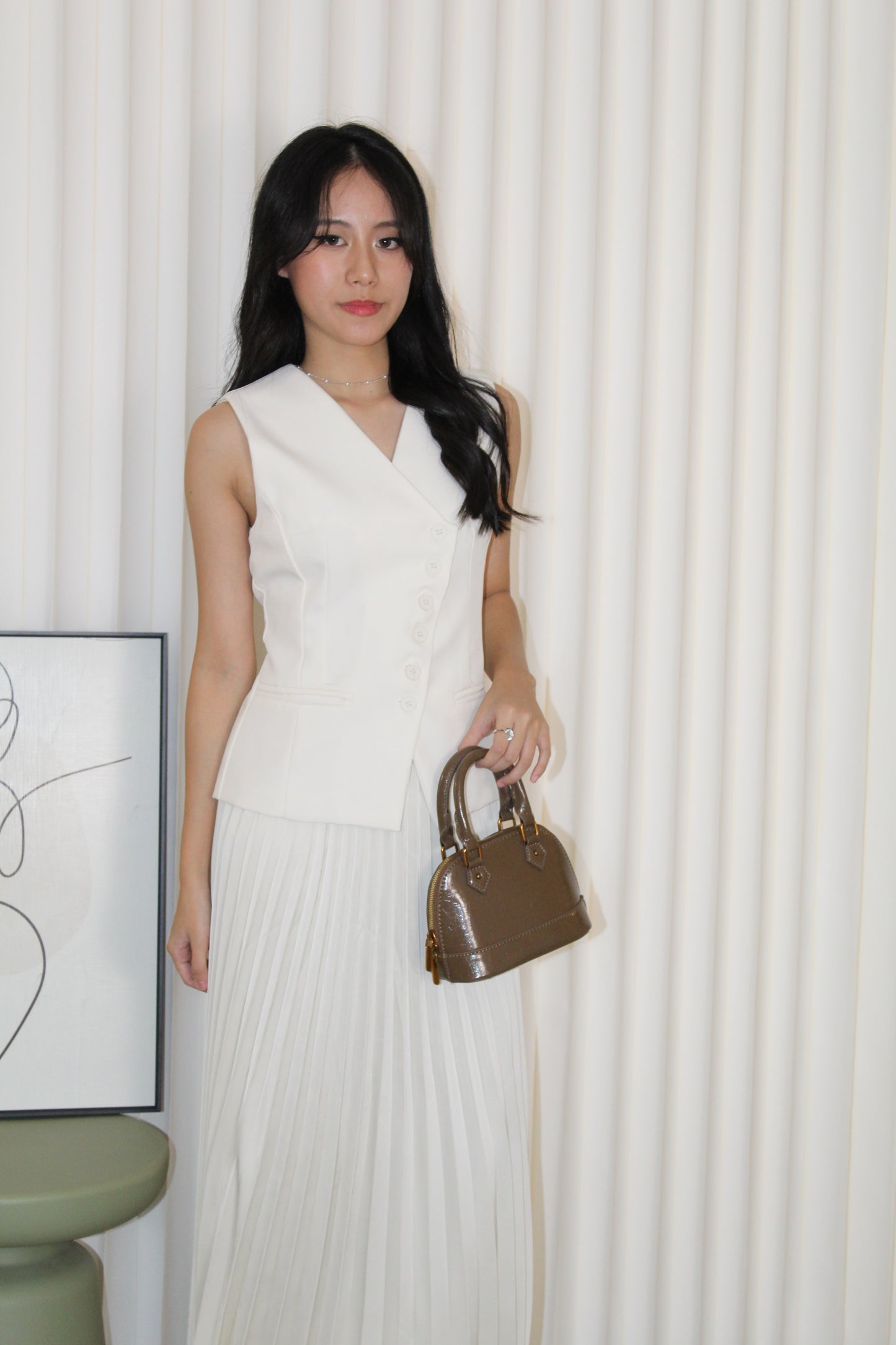 Michelle Vest Two Piece Skirt Set (Khaki)