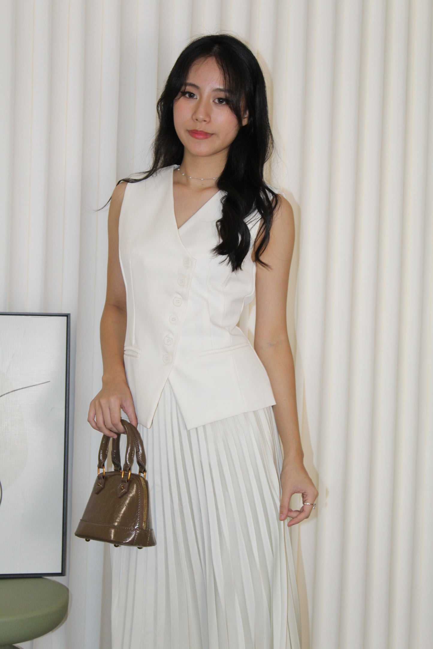 Michelle Vest Two Piece Skirt Set (Khaki)