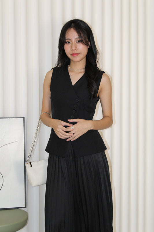 Michelle Vest Two Piece Skirt Set (Black)