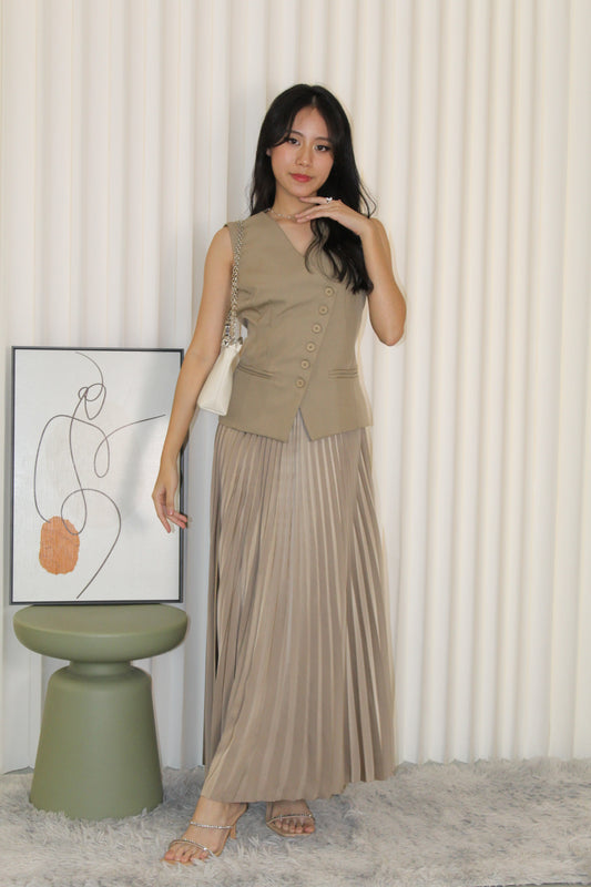 Michelle Vest Two Piece Skirt Set (Khaki)