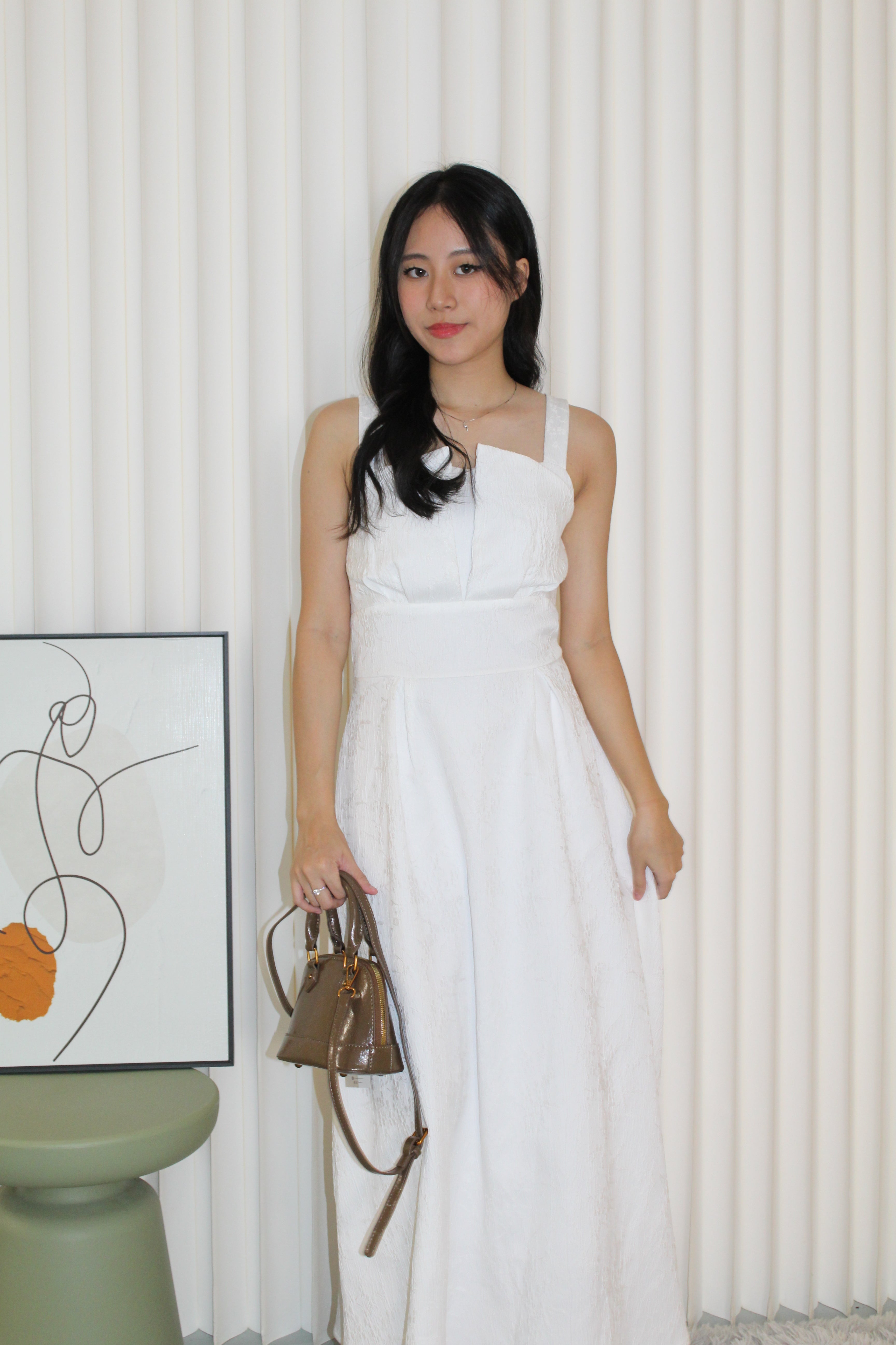 Yadira Textured Flare Midaxi Dress (White)