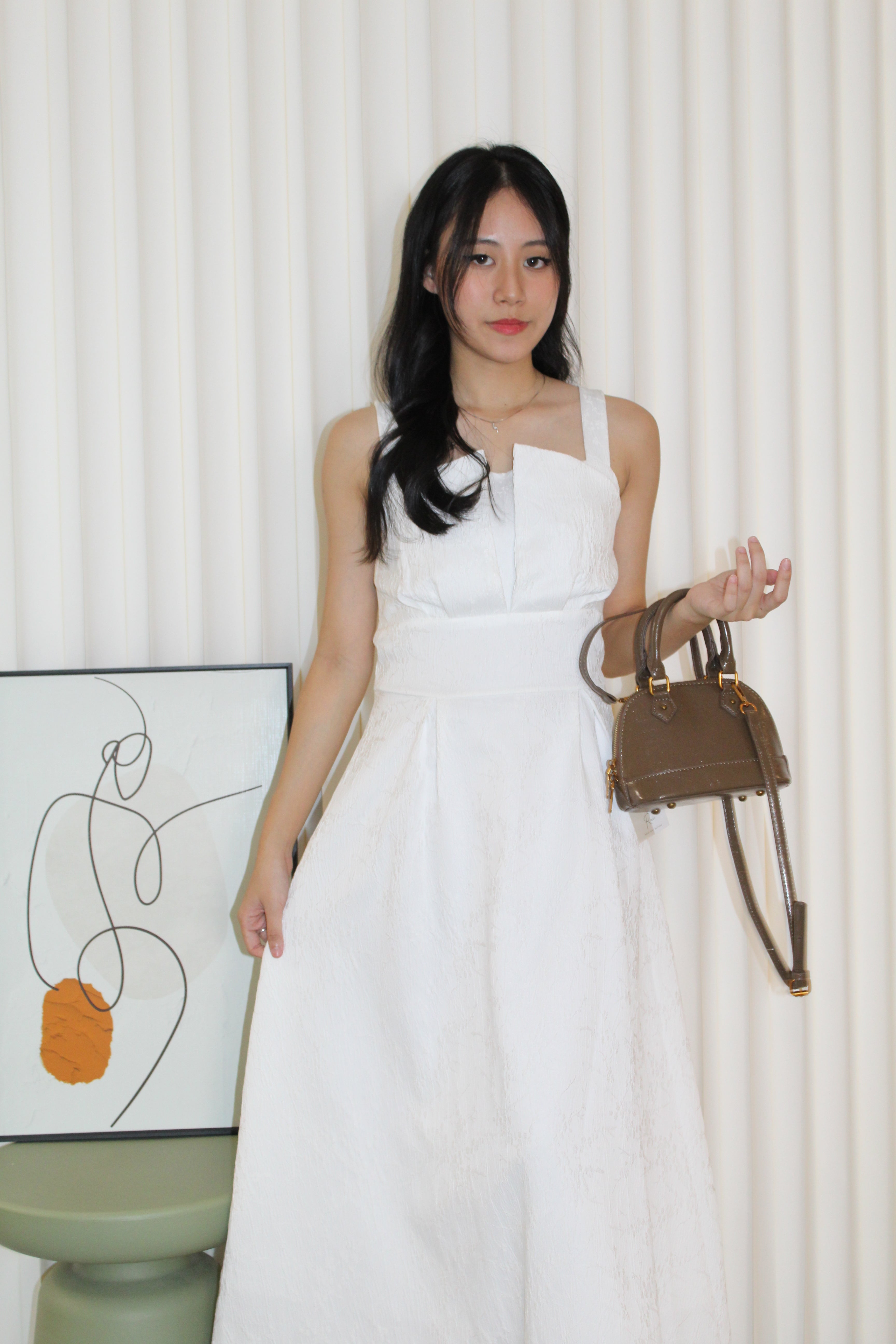 Yadira Textured Flare Midaxi Dress (White)