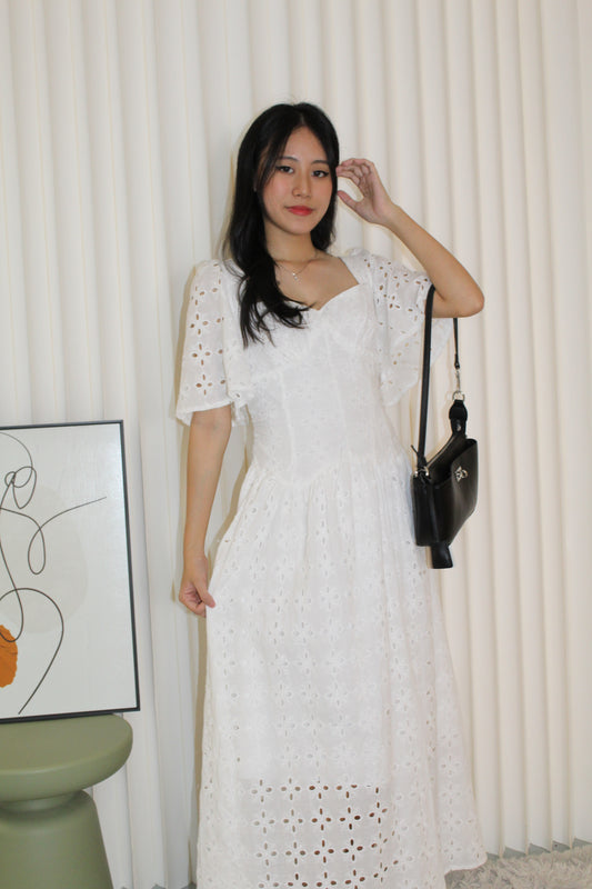 Priscilla Broderie Maxi Dress (White)