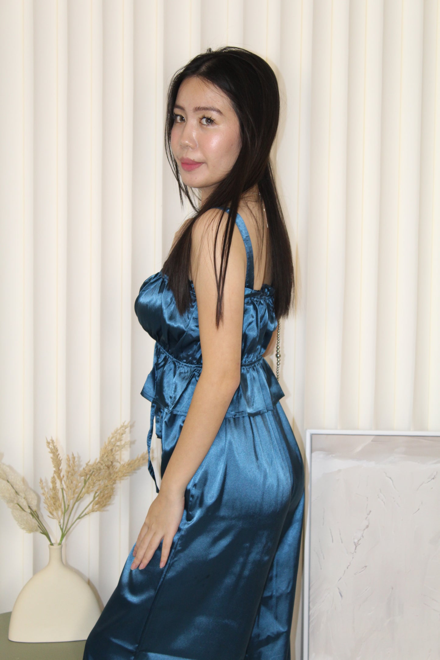 Isabella Two Piece Satin Set (Blue)