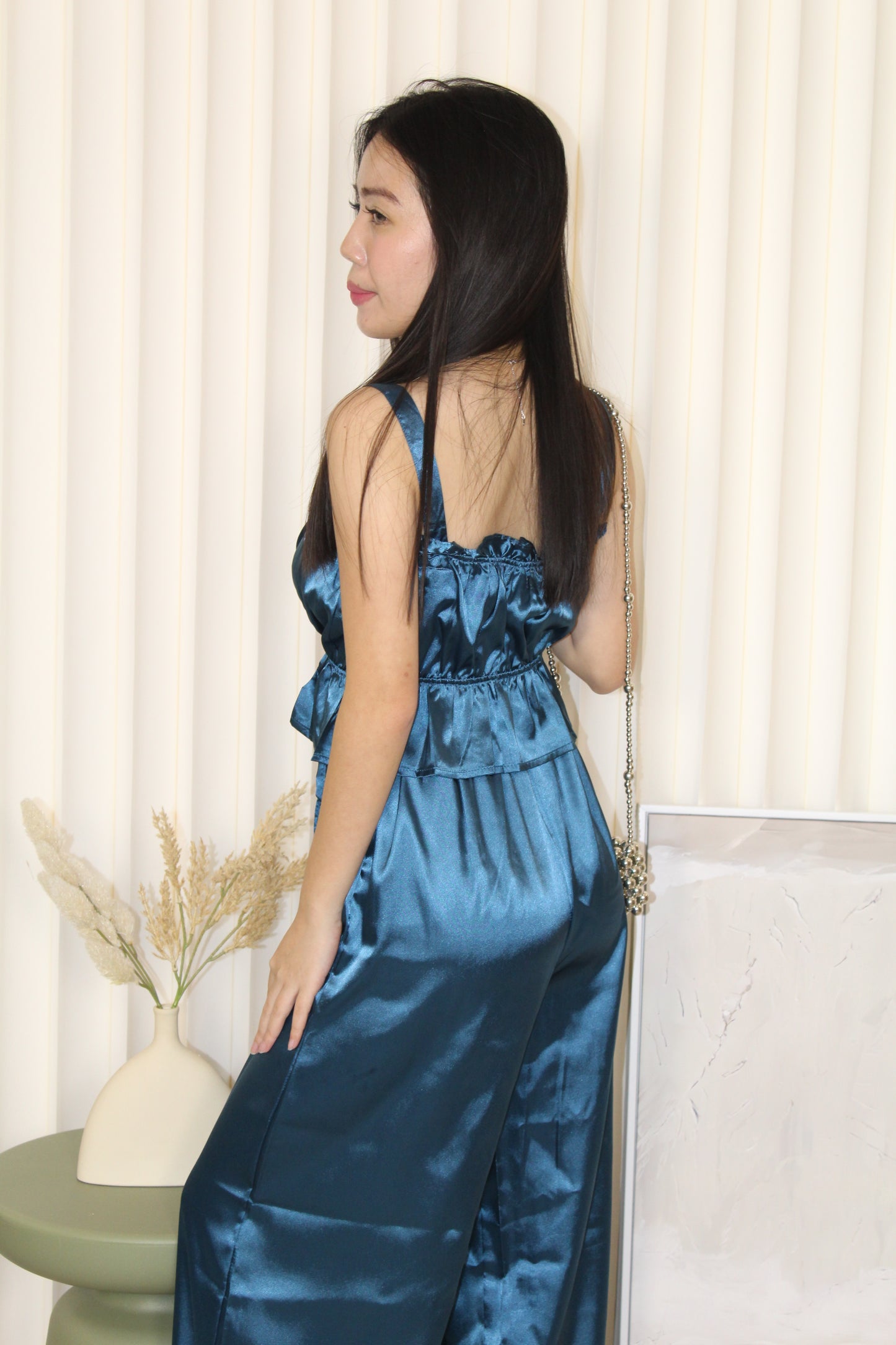 Isabella Two Piece Satin Set (Blue)