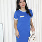Blue Block Color Mini Knit Dress