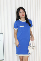 Blue Block Color Mini Knit Dress