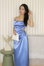 Camille Cut In Satin Dress (Blue)