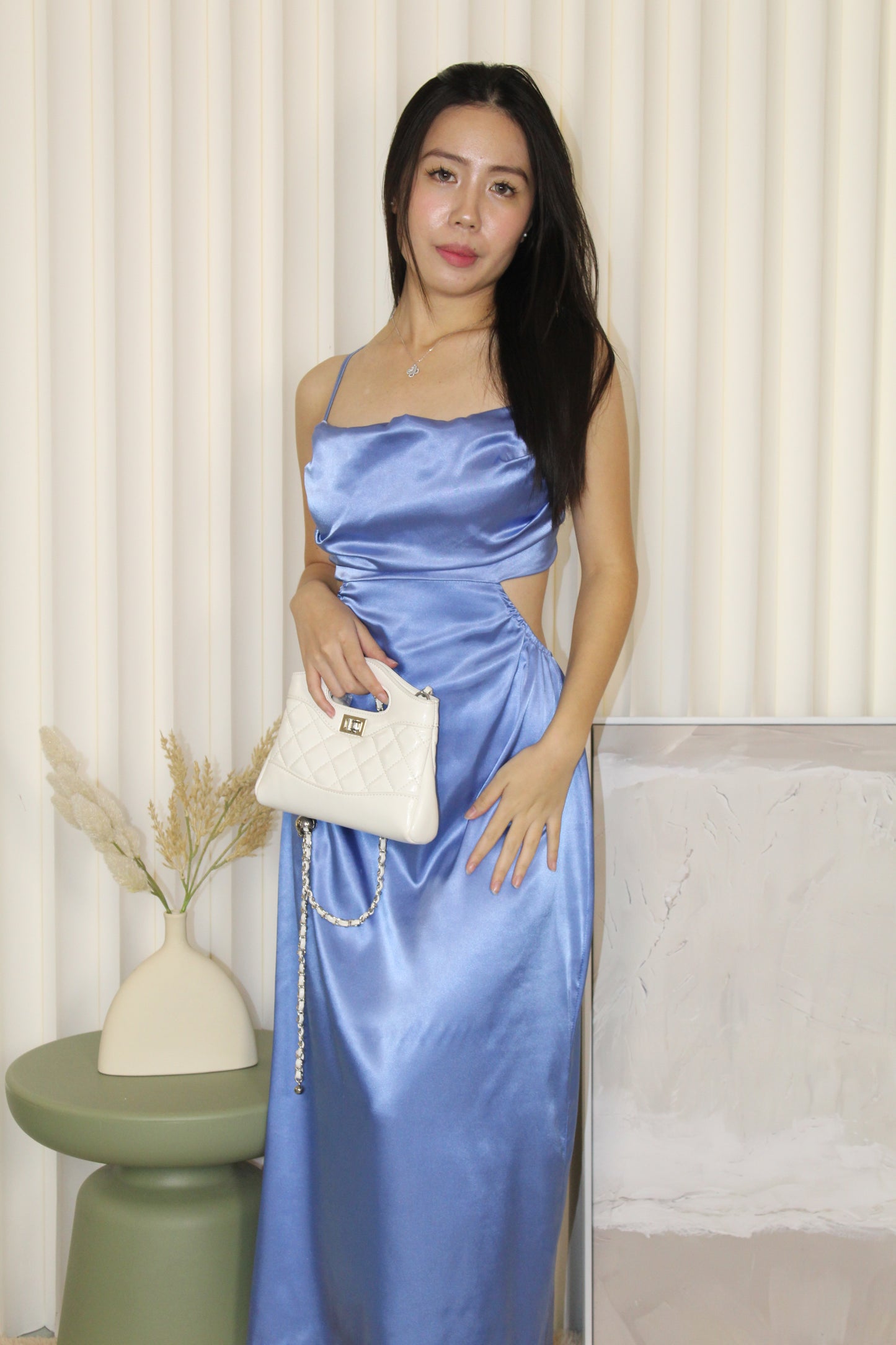 Camille Cut In Satin Dress (Blue)