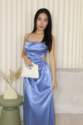 Camille Cut In Satin Dress (Blue)