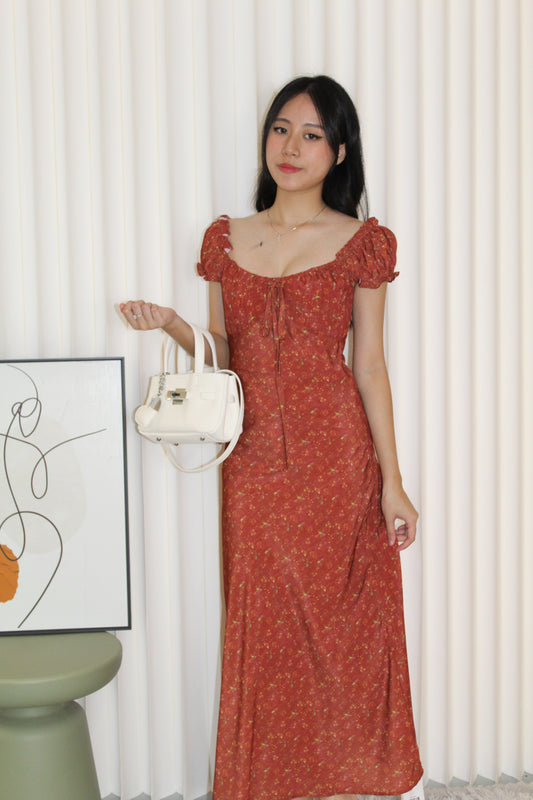 Ramie Floral Maxi Dress (Red)