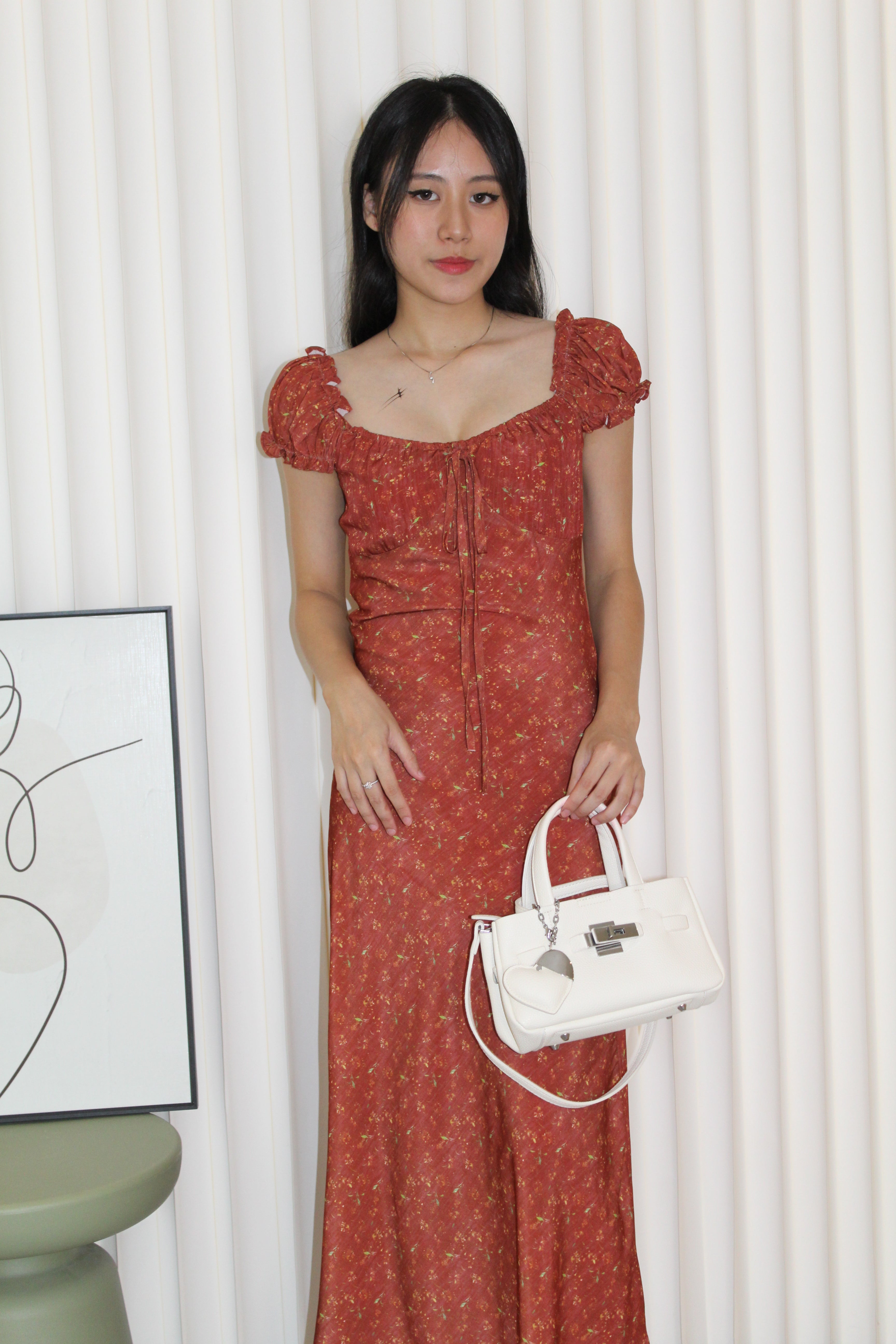 Ramie Floral Maxi Dress (Red)