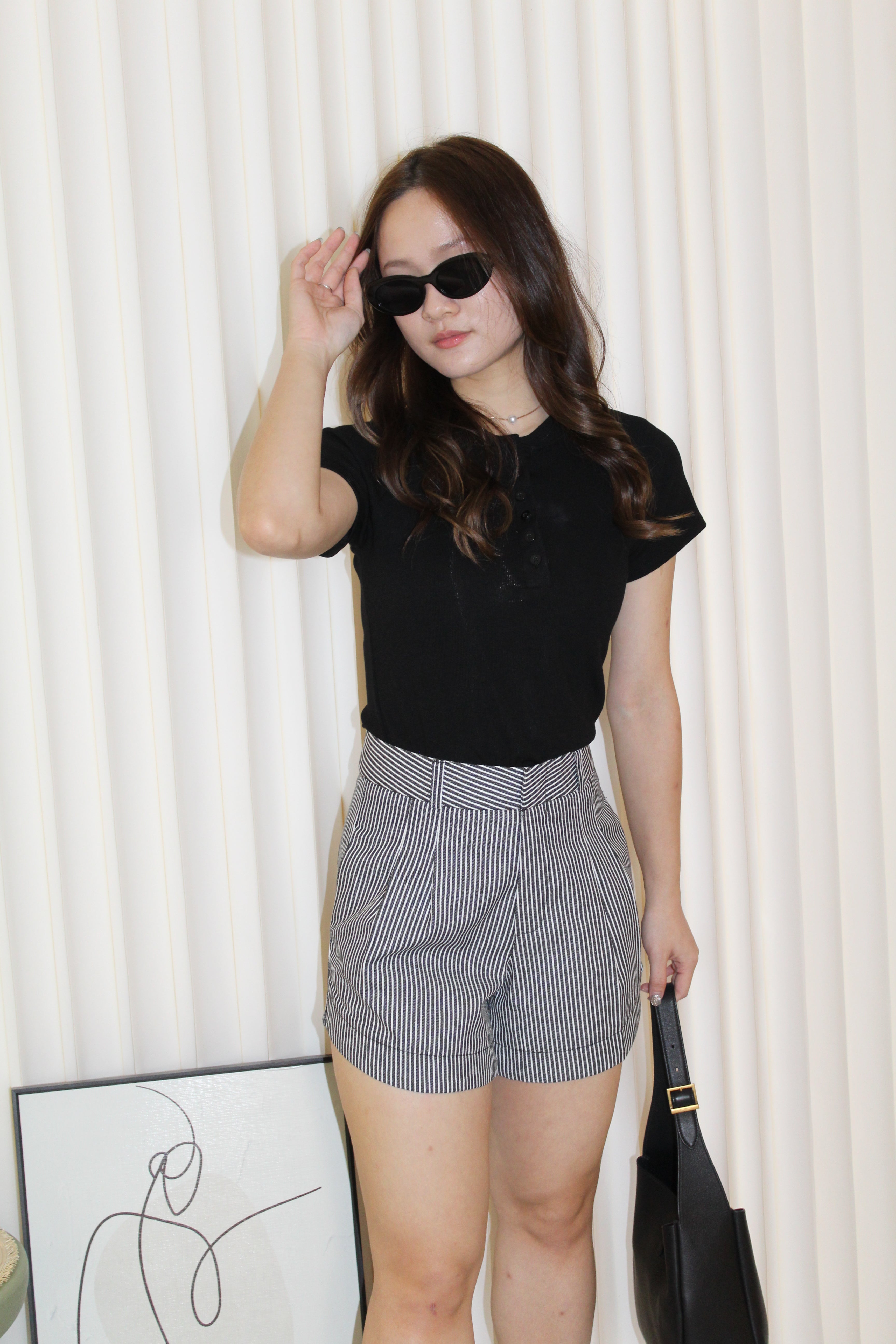 Raven Stripes A-Line Shorts (Black)