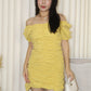 Nyssa Puff Sleeve Ruched Dress (Yellow)