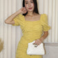 Nyssa Puff Sleeve Ruched Dress (Yellow)