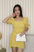 Nyssa Puff Sleeve Ruched Dress (Yellow)