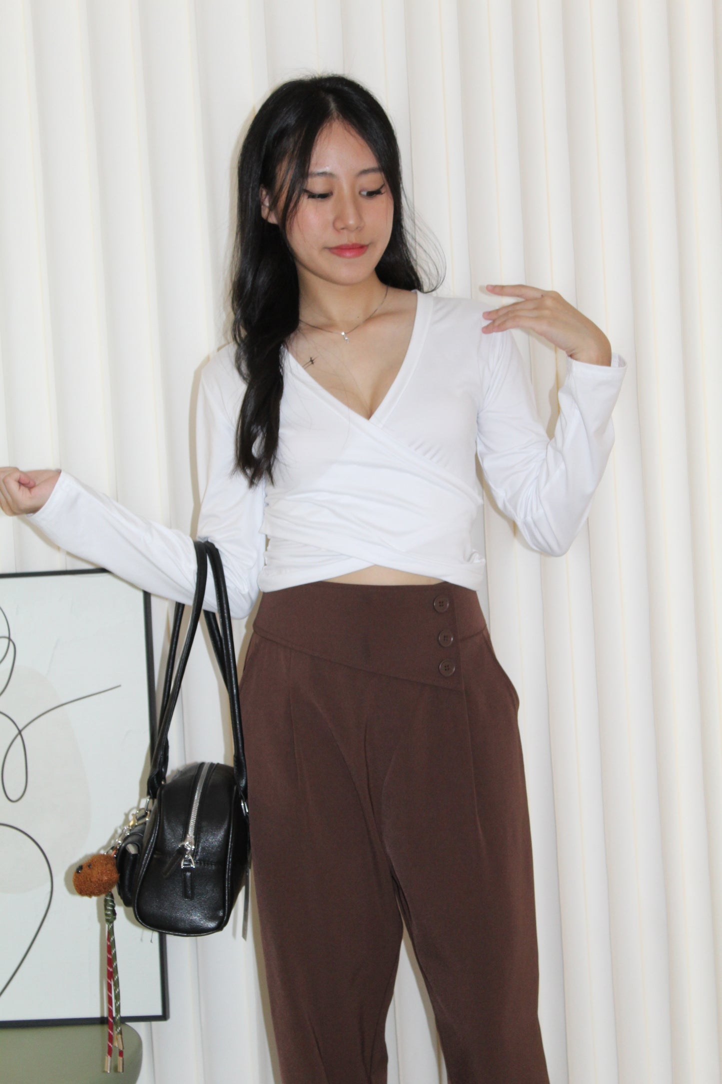 Amber Cross Long Sleeve Top (Khaki)
