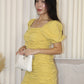 Nyssa Puff Sleeve Ruched Dress (Yellow)