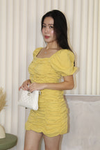 Nyssa Puff Sleeve Ruched Dress (Yellow)