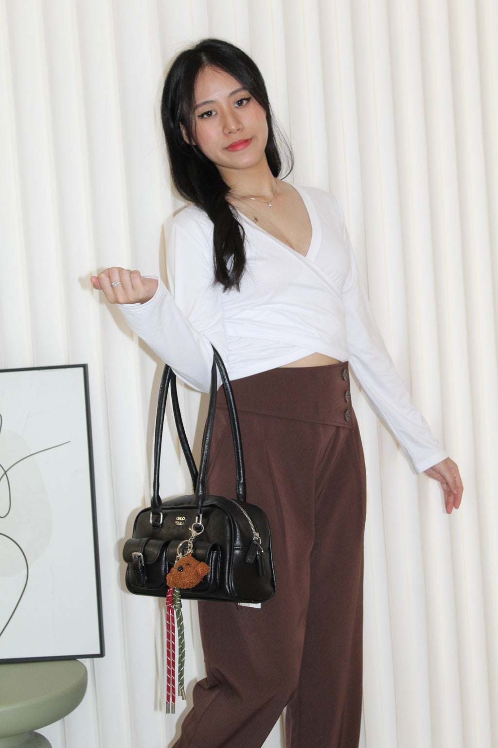 Amber Cross Long Sleeve Top (White)