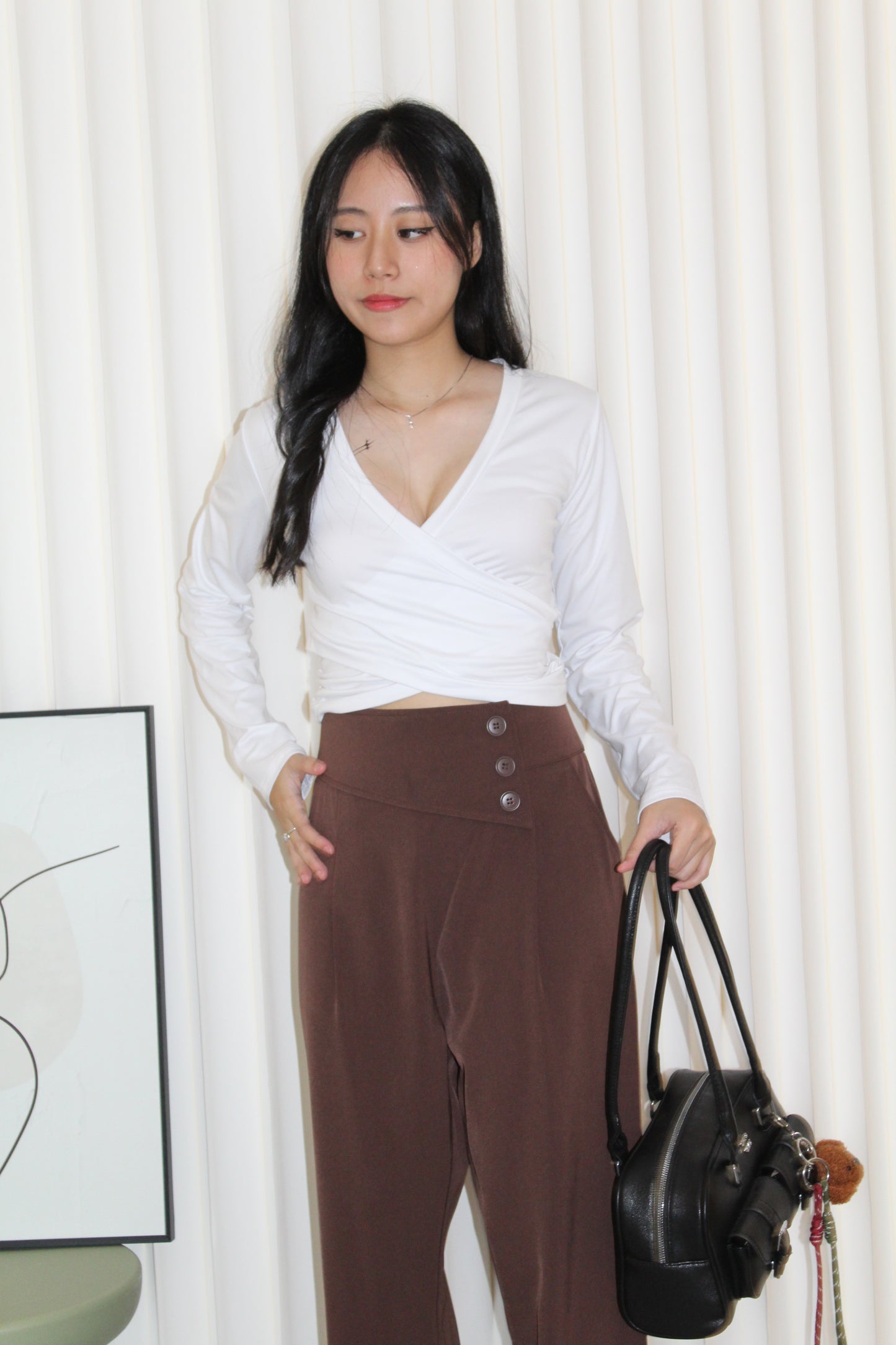 Amber Cross Long Sleeve Top (Khaki)