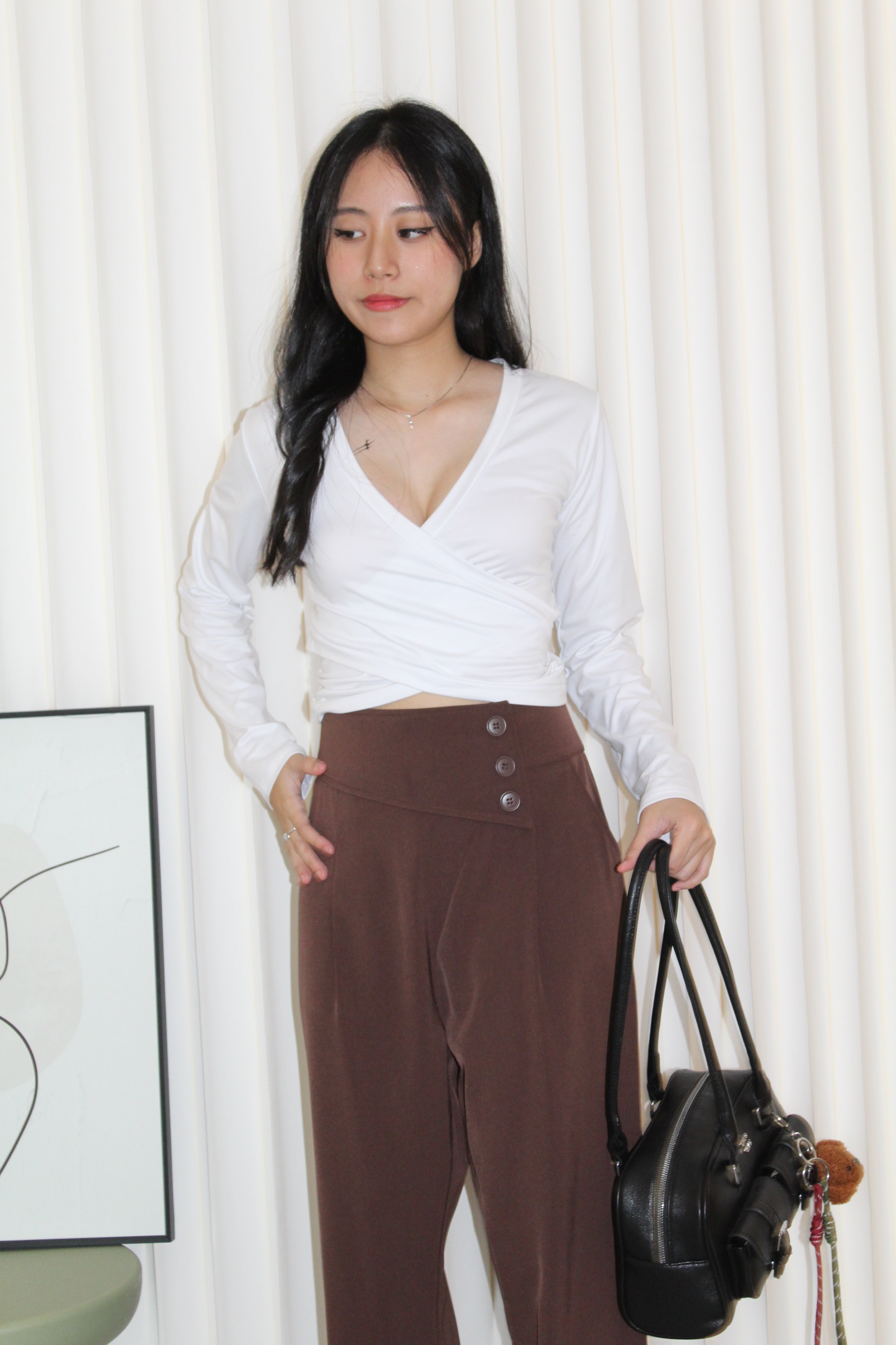 Amber Cross Long Sleeve Top (White)
