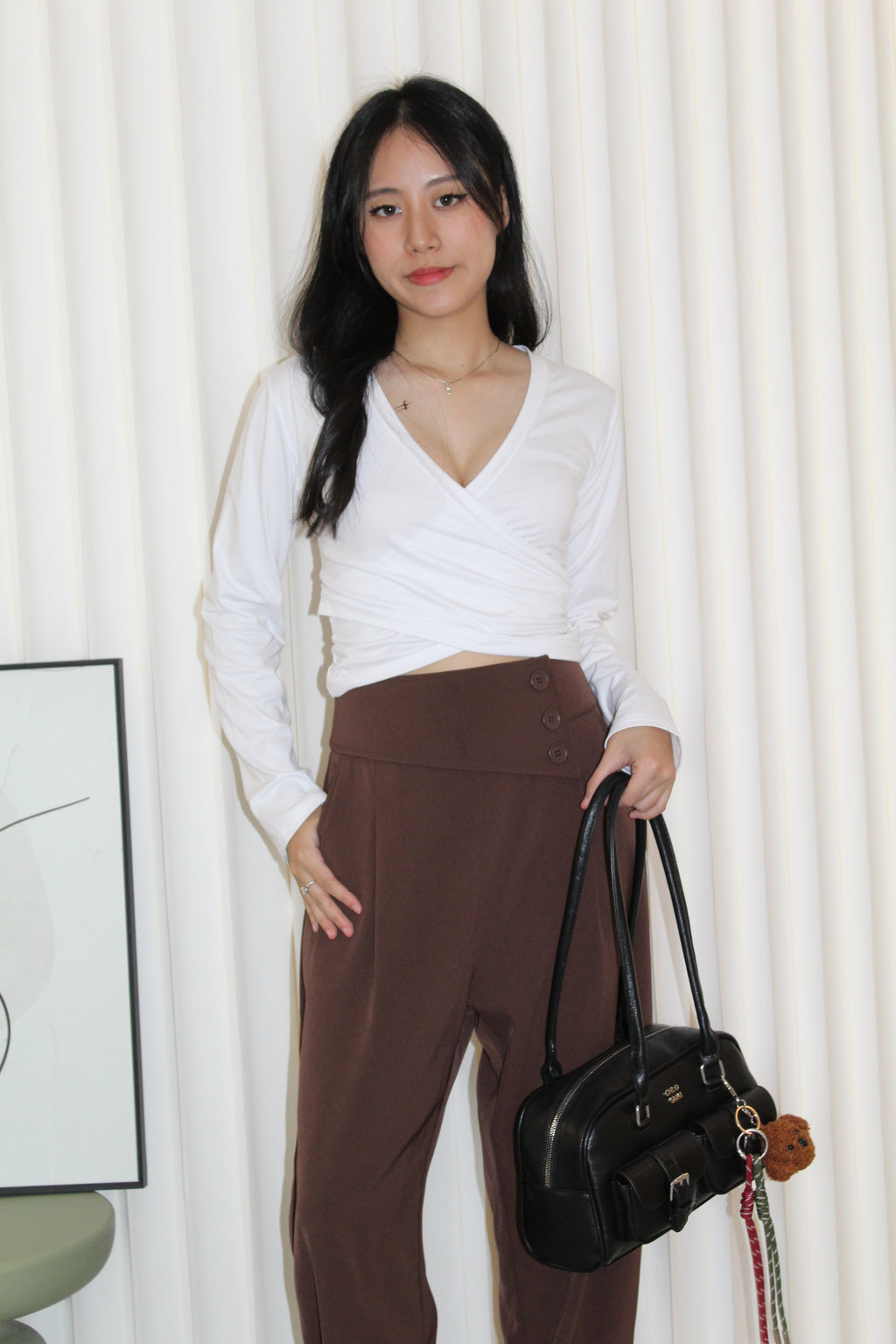 Amber Cross Long Sleeve Top (White)