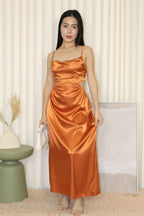 Camille Cut In Satin Dress (Brown)