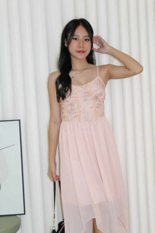Attiya Floral Chiffon Midi Dress (Pink)