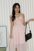 Attiya Floral Chiffon Midi Dress (Pink)