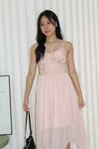 Attiya Floral Chiffon Midi Dress (Pink)