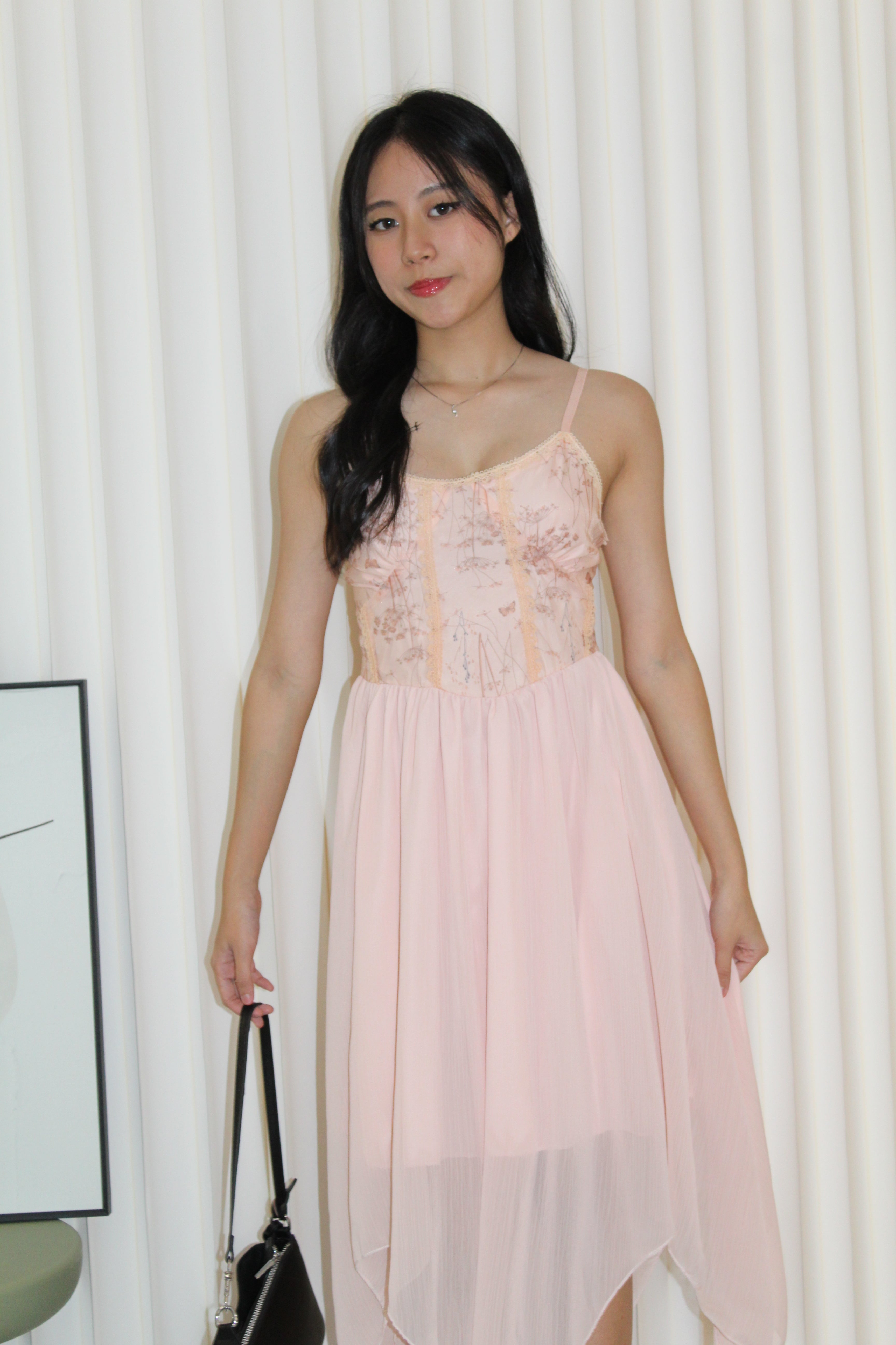 Attiya Floral Chiffon Midi Dress (Pink)