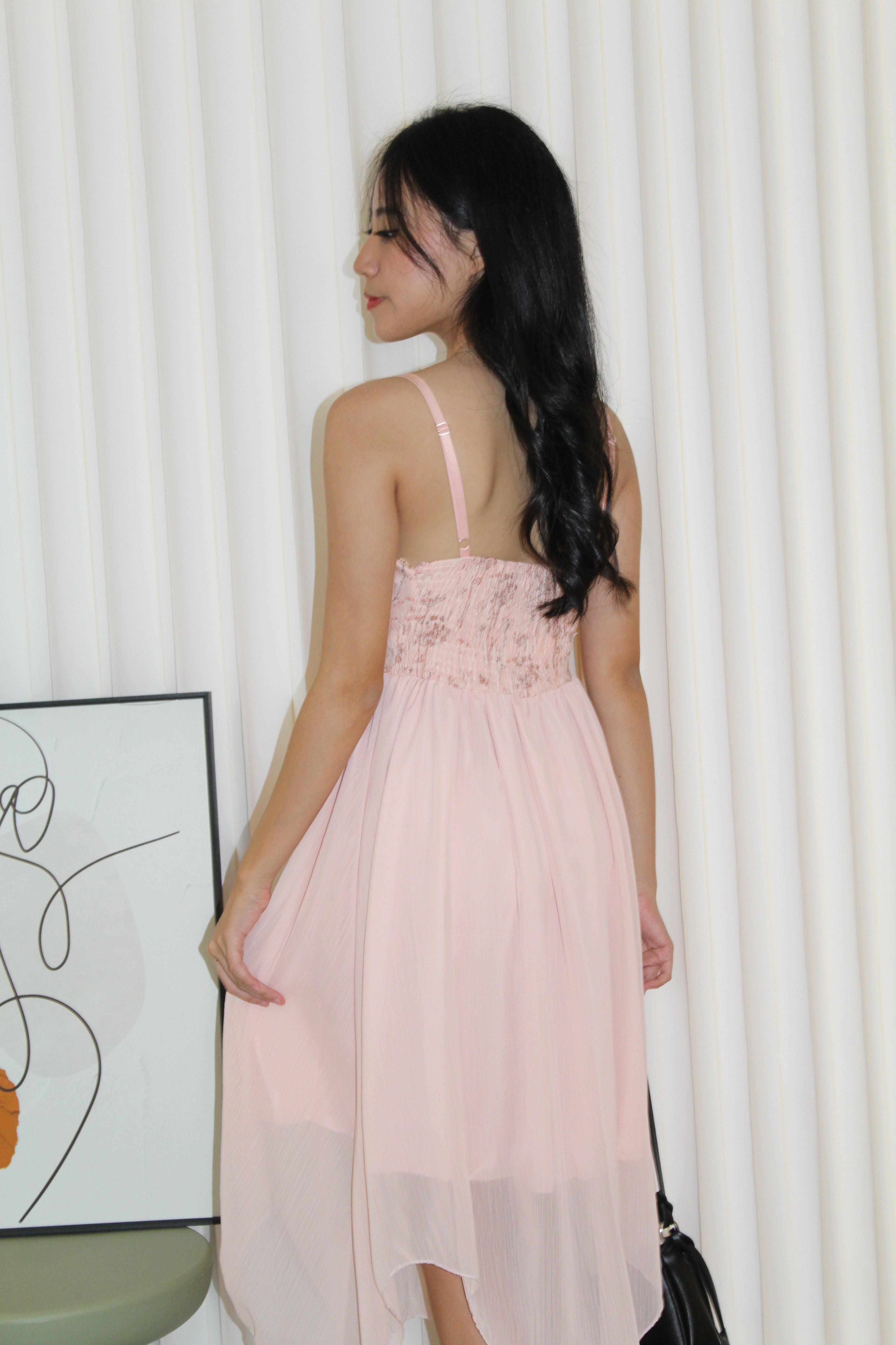Attiya Floral Chiffon Midi Dress (Pink)