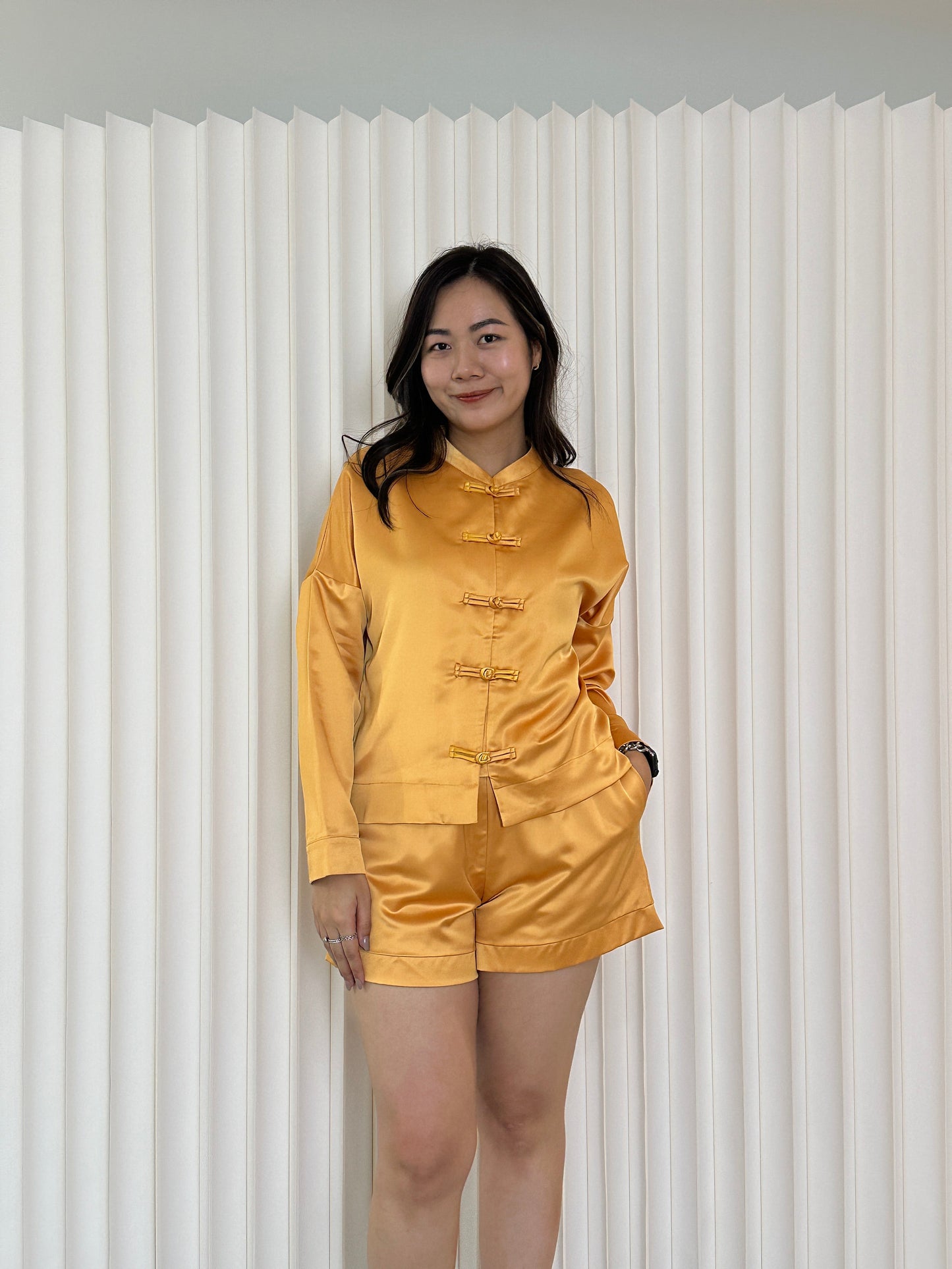 Tang Cheongsam Satin Shorts (Yellow)