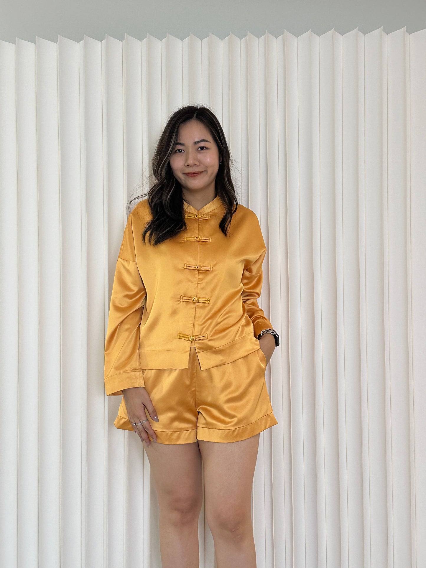 Tang Cheongsam Satin Shorts (Yellow)