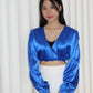 Slimey Satin Long Sleeve Crop Top (Blue)