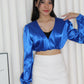 Slimey Satin Long Sleeve Crop Top (Blue)