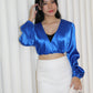 Slimey Satin Long Sleeve Crop Top (Blue)