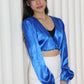 Slimey Satin Long Sleeve Crop Top (Blue)