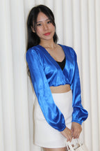 Slimey Satin Long Sleeve Crop Top (Blue)
